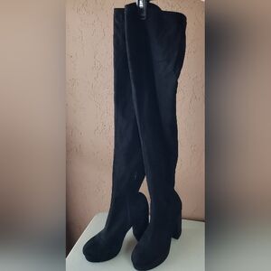 Knee High Boots Black Faux Suede Size 7